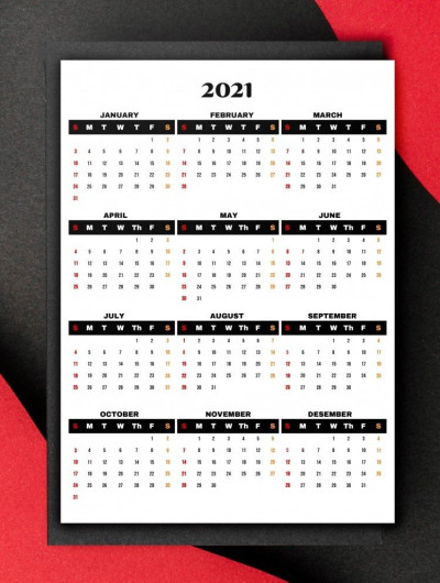 Yearly Calendar 2021 Template