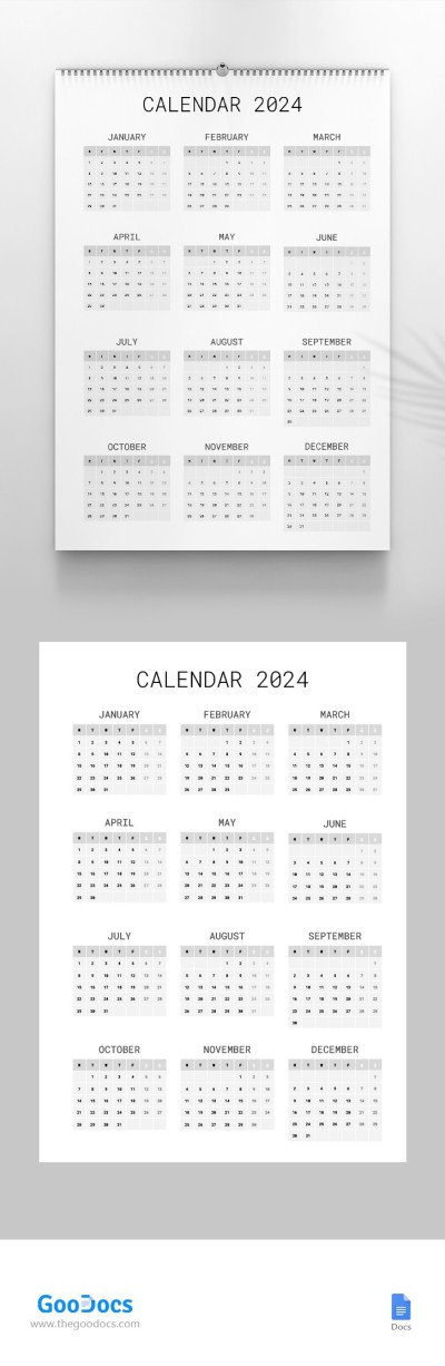 Yearly Calendar 2024 Template