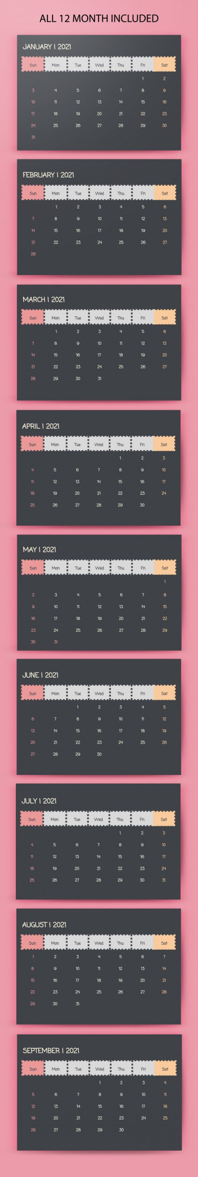Yearly Desk Calendar 2021 Template
