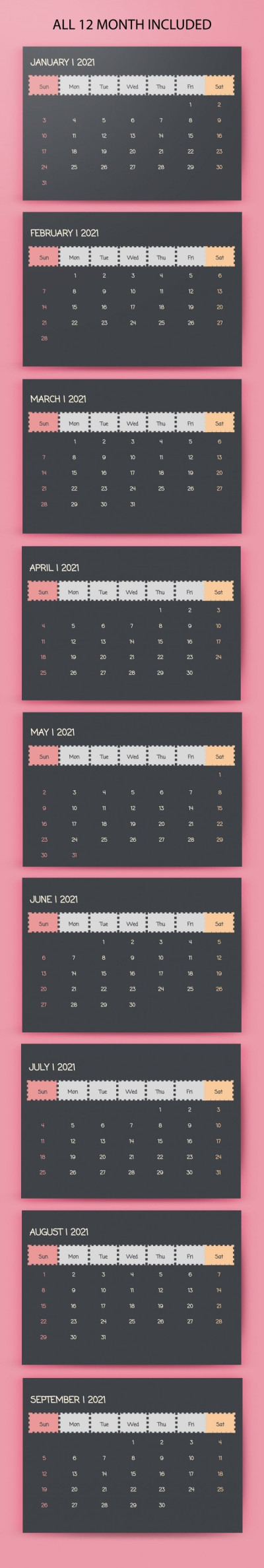 Calendário anual de mesa 2021 Modelo