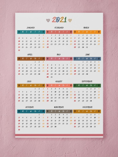 Calendario de pared anual 2021 Plantilla