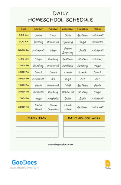 Yellow Daily Homeschool Schedule Template