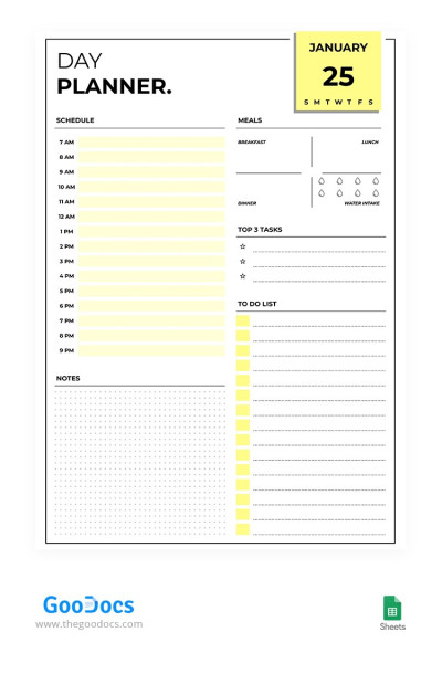 Yellow Day Planner Template