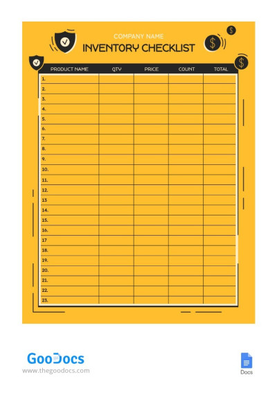 Yellow Inventory Checklist - Inventory Checklists