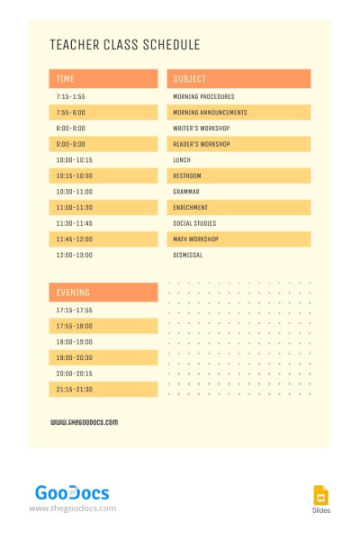 Horario escolar amarillo Plantilla