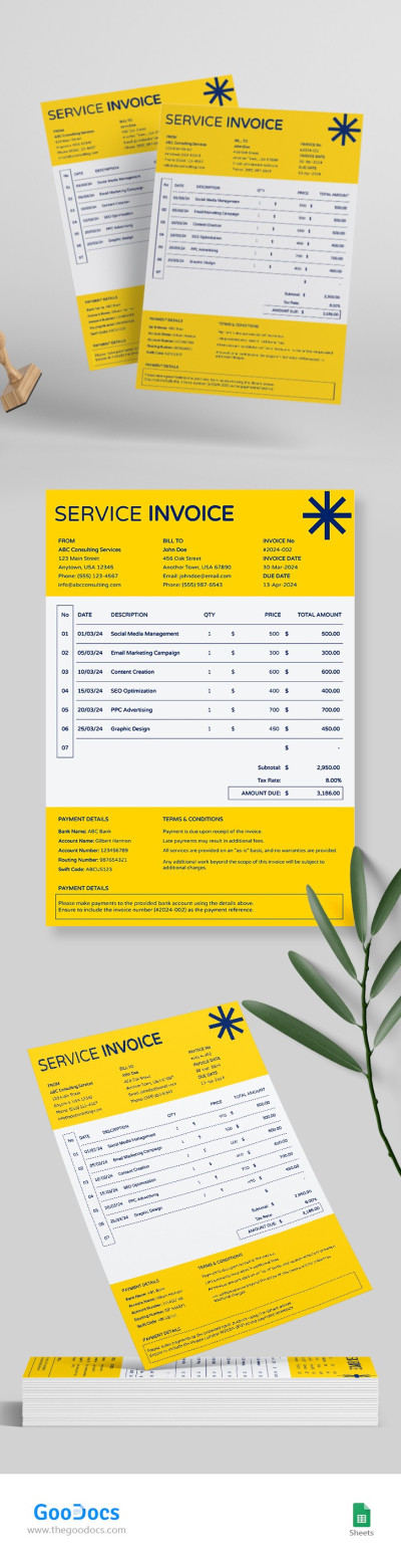 Factura de servicio amarilla Plantilla