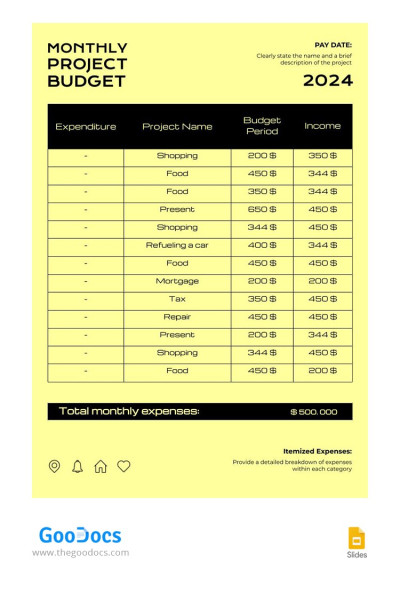 Yellow Simple Monthly Budget Template