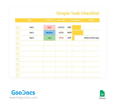 Yellow Simple Task Checklist Template