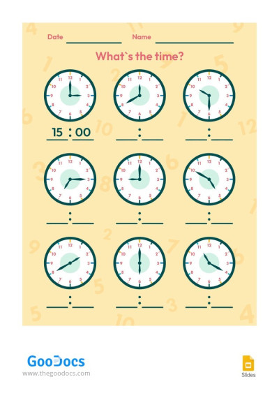 Yellow Time Worksheet Template