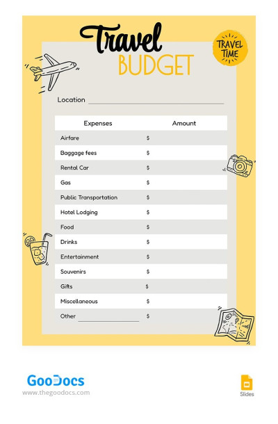 Yellow Travel Budget Template