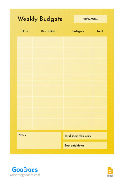 Yellow Weekly Budgets Template